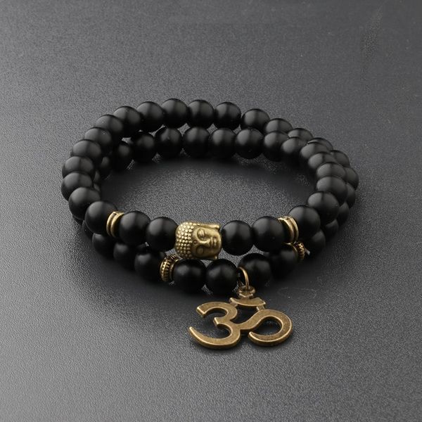 TCC™ Black Matte Agate Om Buddha Bracelet